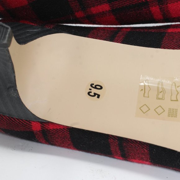 Sole Society Womens Sz 9.5M Desi Red Black Buffalo Plaid Slip On Kitten Heels - Picture 9 of 9